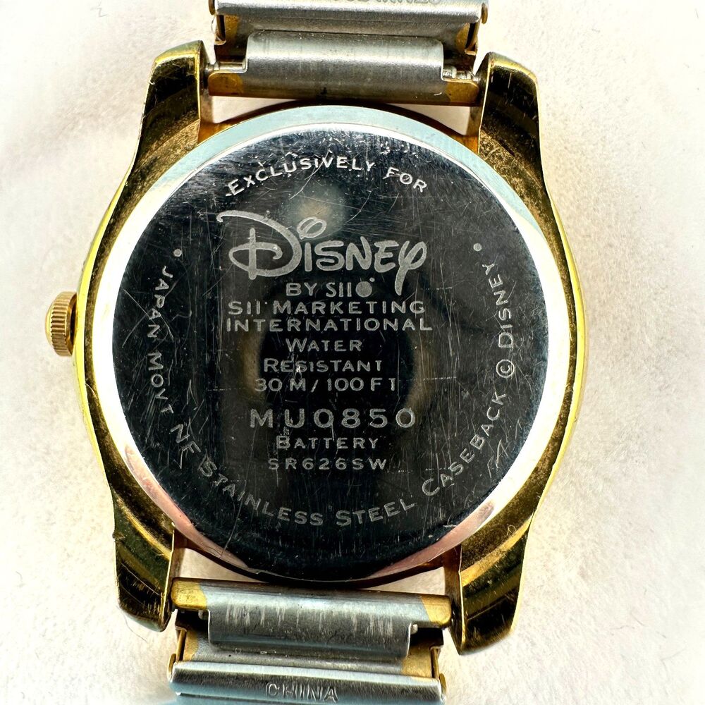 Vintage Mickey Mouse Gold Silver Tone Stretch Band Wrist Watch Tested Works - Picture 12 of 14